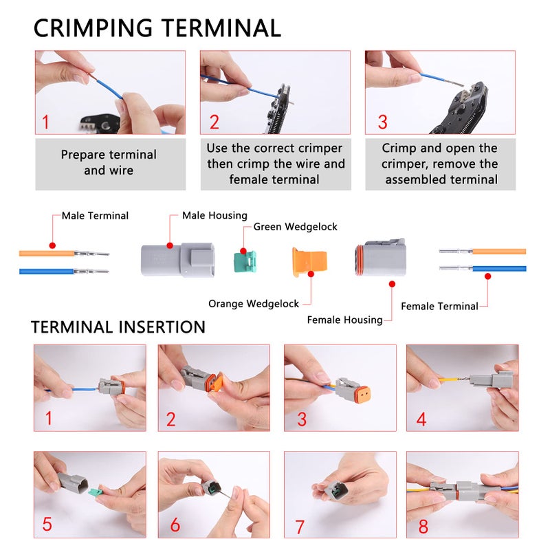 MUYI 10 Kit 2 Pin Way DT04-2P DT06-2S Waterproof Connector 13 Amps Continuous 14-18 AWG DT Series Connector - Image 5